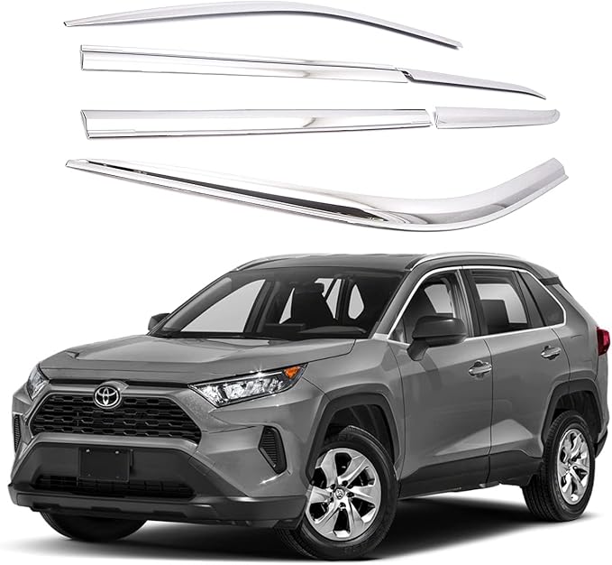 AUTOCLOVER Tape-On Rain Guards Window Visors 6 Pcs Set for Toyota Rav4 2019 2020 2021 2022 2023 2024 2025 / Window Deflectors, Out-Channel Vent Shades (Chrome)