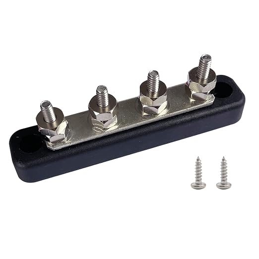 4 x #10 (M5) Studs Bus Bar, 4.2" Ground Distribution Block Brass Battery BusBar Junction with Cover for Auto Boat Amplifier and More (Black)