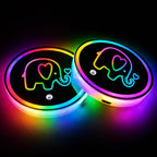 Elephant LED Cup Holder Lights for Car,7 Colors Light Up Cup Holder Coasters for Car Decor,Vibration Sensor Coasters,Elephant Auto Accessories Gifts for Women Men,Universal for SUV Sedan Truck