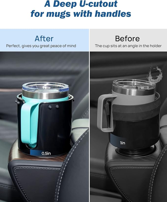 Large Stable Cup Holder Expander for YETI, Hydro Flask, Hold 18-40 oz Bottles and Mugs, Car Cup Holder Adapter with Adjustable Rubber Base