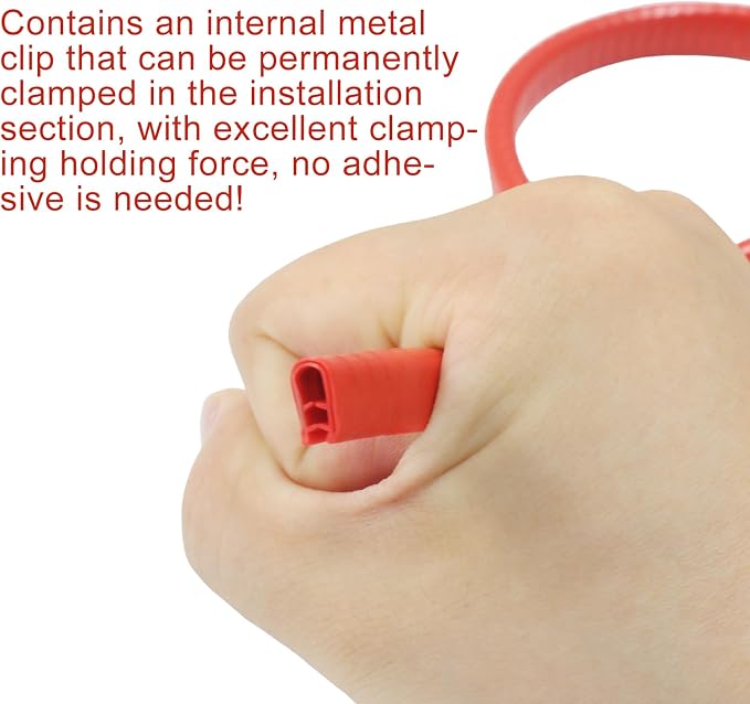 16.5 Ft Car Door Edge Guards, Red Rubber | Universal, Rubber U-Shaped Trim Protector, No Glue Required