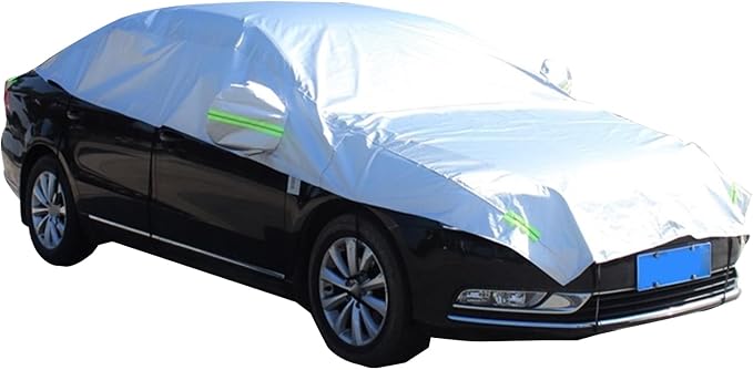 Car Half Cover, Oxford Summer Rainproof Sunshade Cover, All-season Thickened Car Roof Protector, Universal for Sedans (Silver)