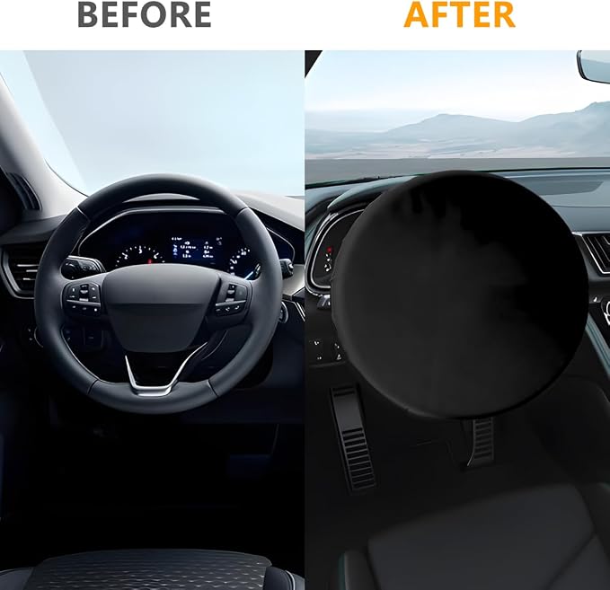 Zpana Car Steering Wheel Sun Shade Cover, Anti Heat Vehicle Steering Wheel Sunshade Shield, Automotive Interior Wheel Sun Block Protector Accessories, Universal for SUV, Sedan, Truck (Black)