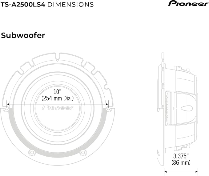 A-Series TS-A2500LS4 10” Subwoofer – 1200W Max, Shallow-Mount Design, Deep Bass in Tight Spaces