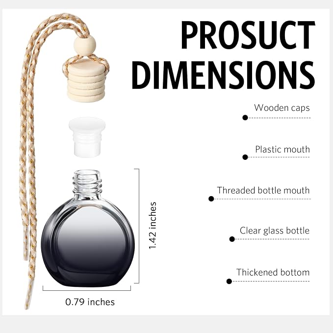 100 Pcs Car Air Fresheners Diffuser with Wooden Cap Empty Aromatherapy Diffuser Clear Car Fragrance Holder Pendant Hanging Perfume Fresheners Bottles for Decor (Black,Round)