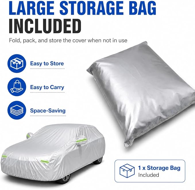 Car Cover 196"×78"×59" Waterproof All-Weather Sedan Cover Outdoor Indoor with Zipper Door & Windproof Straps | UV Snow Dust Protection Fit for Toyota Camry Honda Accord Kia K5 Altima