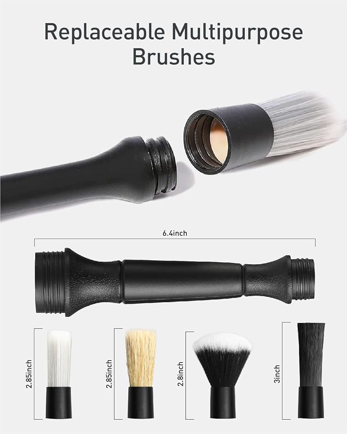 9PCS Car Interior Detailing Set, Microfiber Cloth & Applicator, Double-Head Detailing Brushes, Natural Bristles, Scratch-Free, Ultra-Soft for Seats Leather Care or Cleaning