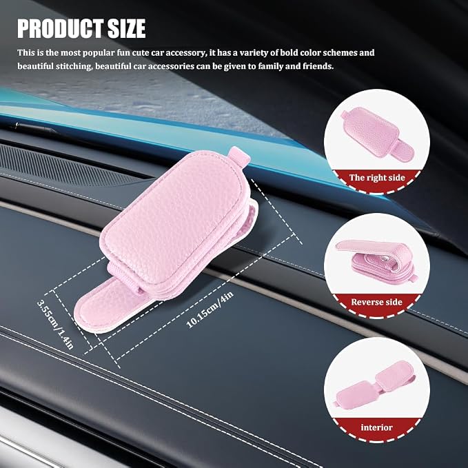 Sunglasses Holders for Car Visor, Sunglass Car Organizer, Leather Magnetic Buckle Sun Visor Sunglass Clip, Car Accessories Ticket Card Clip Sunglasses Mount Fit Truck (Pink, 2PCS)