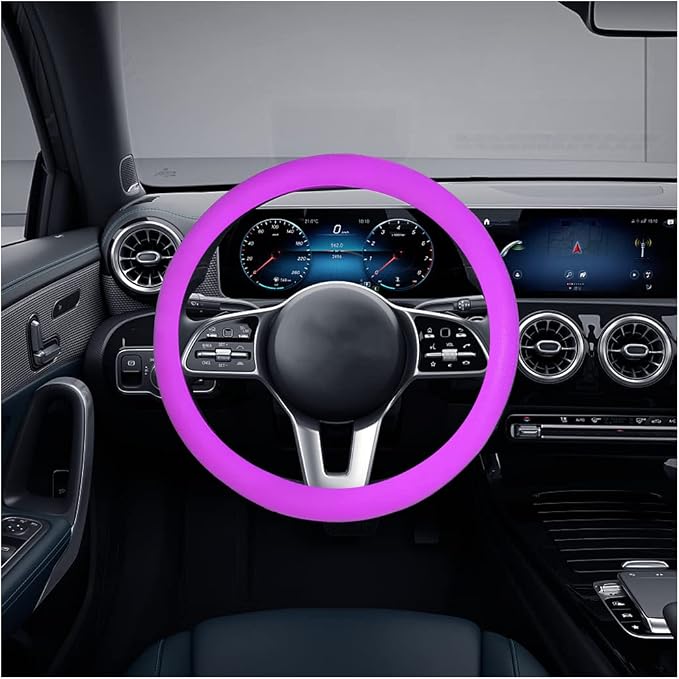 Car Silicone Steering Wheel Cover, Soft Anti-Slip Auto Steering Wheel Protector Fit 14 Inch, Universal Vehicle Interior Accessories for Cars, SUVs, Trucks, and Vans (Purple)