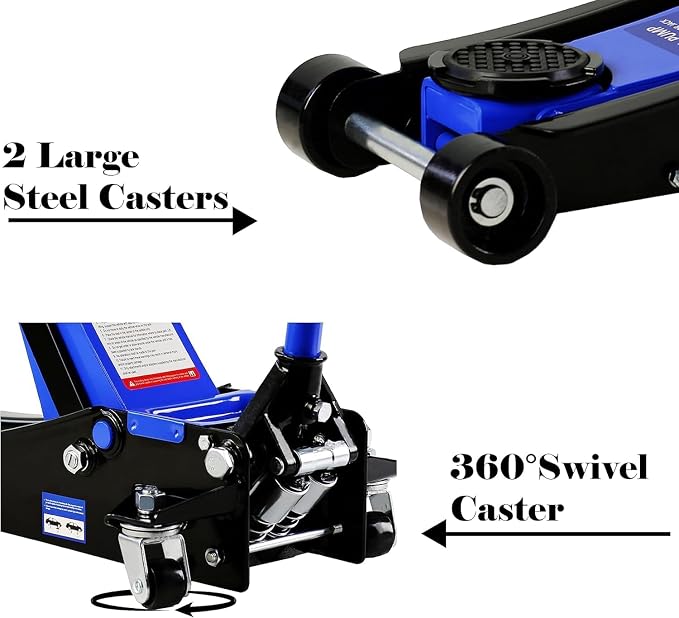 2 Ton Low Profile Floor Jack, Heavy Duty With Single Piston Quick Lift Pump, Steel Car Jack Adjustable Height 3.3"-15.2", Hydraulic Trolley 4000 LBS Capacity, Blue