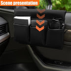 Car Window Armrest Storage Box, Leather Car Side Door Armrest Organizer Storage Bag with Multiple Pockets, Universal Comfortable Elbow Rest Pad Cushion for Auto Interior Accessories (Black)