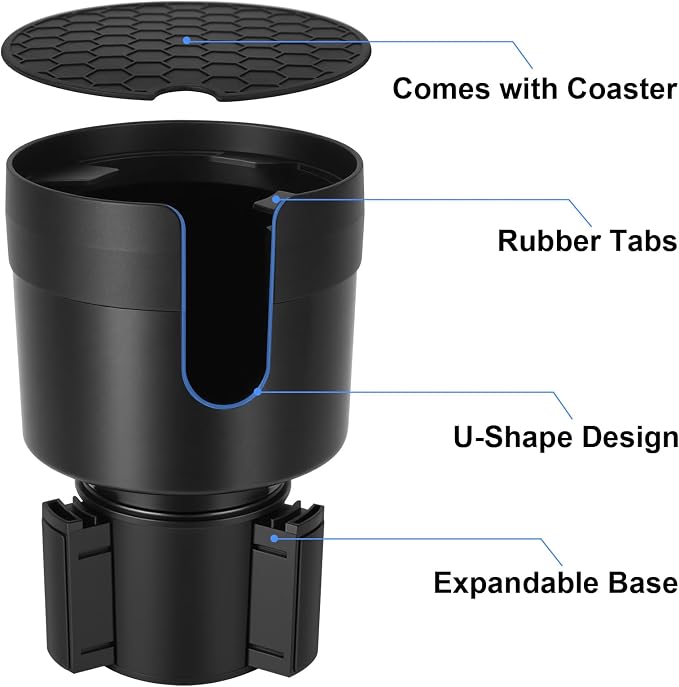 Car Cup Holder Expander, Large Cup Holder Extender for Car | Water bottle Holder Adapter with Adjustable Base Fits Yeti, Hydro Flask 24/32oz, Big Water Bottles in 3"-3.9", Black