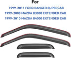 in-Channel Window Visors Rain Guards Shield for 1999-2011 Ford Ranger SuperCab, Window Vent Wind Deflectors Visors Shades for 1999-2008 Mazda B3000, 1999-2010 Mazda B4000 Extended Cab