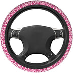 Leopard Print Steering Wheel Cover Anti-Slip Universal for 14.5-15 Inch Car Steering Wheel Cover with 2 Pieces Car Coasters Suitable for Men Women