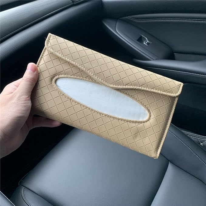Car Tissue Holder, Sun Visor Tissue Holder, Car Visor Napkin Holder, PU Leather Backseat Tissue Case for Car/Truck (Beige)