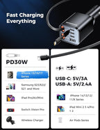 Retractable Car Charger, 99W Car Phone Charger with Cables Fast Charging, USB C Car Charger Adapter for iPhone 17 16 15 14 13 12, Samsung, Black