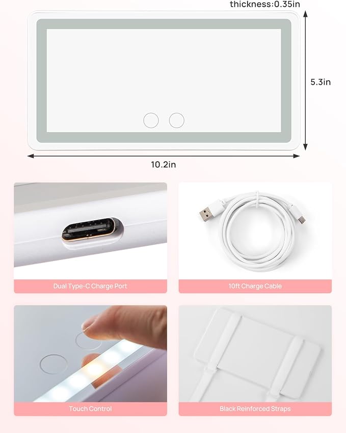 Car Sun Visor Vanity Mirror, Car Vanity Mirror With Lights, Makeup Mirror with 3 Light Modes & 60 LEDs, Rechargeable Car Mirror Dimmable Touch Control Travel Makeup Mirror for Car Truck SUV