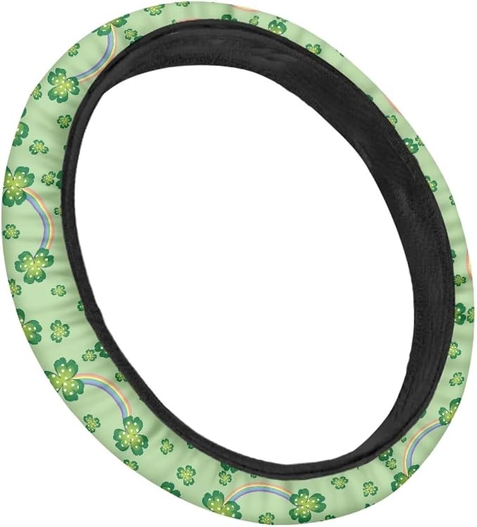 Universal Steering Wheel Cover Sweat Absorption Car Steering Wheel Cover Polyester Cover with Anti-Slip Lining for Van Truck Car SUV, St.Patrick's Day Shamrock Rainbow Pattern