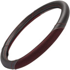 Wine Steering Wheel Cover - Dotted Comfort Polyester Grip on Stitched Synthetic Leather, Wine Stitching/Black