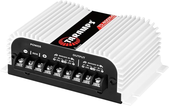TS 400x4 400 watts RMS 4 Channels Full Range Car Audio Amplifier, 2 Bridged Channels, RCA Input Class D, Output Power, Multichannel Amplifier System, Small - TS400X4