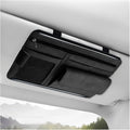 Car Sun Visor Organizer, Soft Leather Vehicle Sunshade Glasses Storage Bag with Net Zipper, Automotive Multi-Pocket Organizer for Drive License Card Glasses Document (Black)