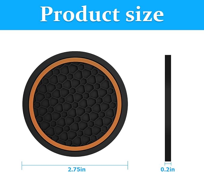 Mandark 2PCS Car Cup Holder Coasters, 2.75 Inch Non-Slip Insert Water Bottle Holder Pads, Dustproof Automotive Interior Accessories Mat, Universal for Vehicles, Trucks, RVs and More(Black/Orange)