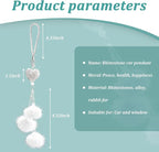Bling Diamond Heart Car Interior Accessories, Heart & Pink Plush Ball Decor Ornament Pendant, Hanging Decoration Charm (White)
