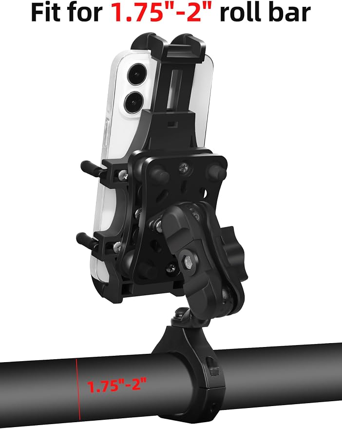 ZIDIYORUO Anti-Shake UTV Phone Mount Holder with Vibration Dampener | Heavy Duty Aluminum SXS Cell Phone Holder Fit for 1.75"-2" Roll Cage, Adjustable & Full Protection, Holds 4.7"-7.1" Phones