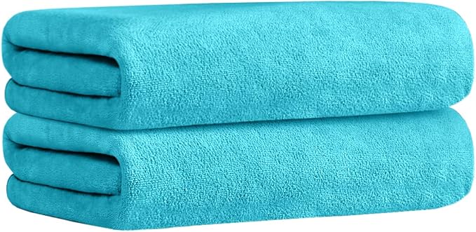 Large Microfiber Bath Towels Set, 2 Pack 30" x 60" - Soft, Absorbent, Quick-Drying, Bathrooom Towel with Hanging Loop for Hair Wrap, Sauna,Fitness, Sport, Yoga, Aquamarine