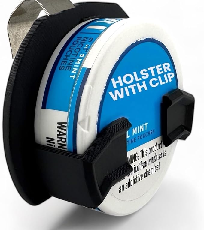 Holster Clip Compatible with Nicotine Pouch Tins, Belt or Car Sun Visor Accessory - Fun, Functional & Discreet Pouch Holder for On-The-Go Use - Universal for 2.75" Tins