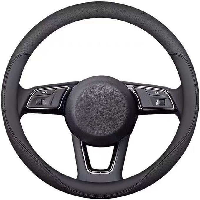 Latest Nappa Leather car Steering Wheel Cover, Stylish Non-Slip Leather car Interior 15 inches Universal（Black）