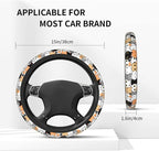 Cat Steering Wheel Cover for Women Men with 2 Pcs Car Coasters, Universal 14.5-15 Inch Cute Steering Wheel Covers Non-Slip Car Accessories for Girls