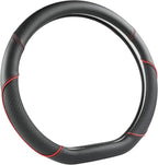 D Shape Steering Wheel Cover for Nissan Rogue Kicks - Auto Car Steering Wheel Cover Customized for Nissan Altima Sentra(Black+Red Line-D-Shaped)