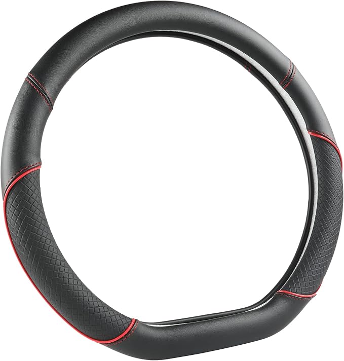 D Shape Steering Wheel Cover for Nissan Rogue Kicks - Auto Car Steering Wheel Cover Customized for Nissan Altima Sentra(Black+Red Line-D-Shaped)