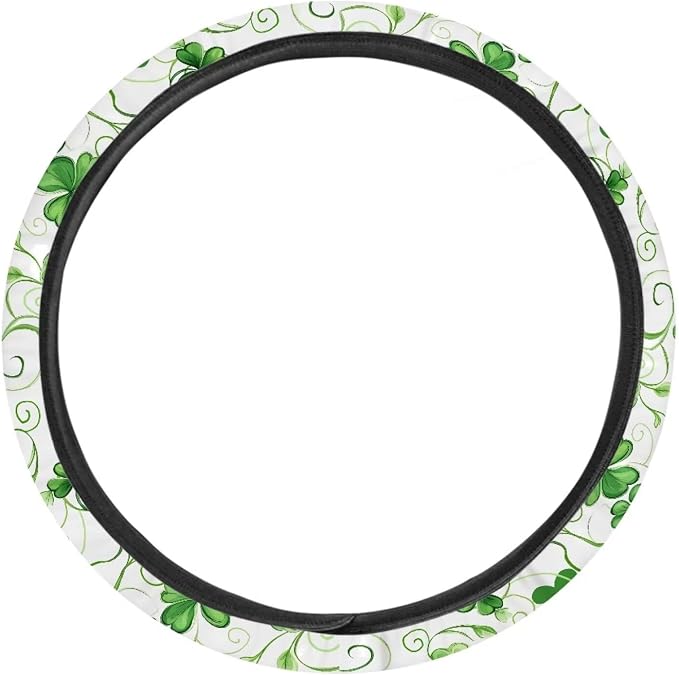 Sports Style Car Steering Wheel Cover St.Patrick's Day Shamrock Green Pattern Vehicle Wheel Protector Auto Wheel Cover Steering Wheels Accessories Universal Fit Car Truck Van SUV