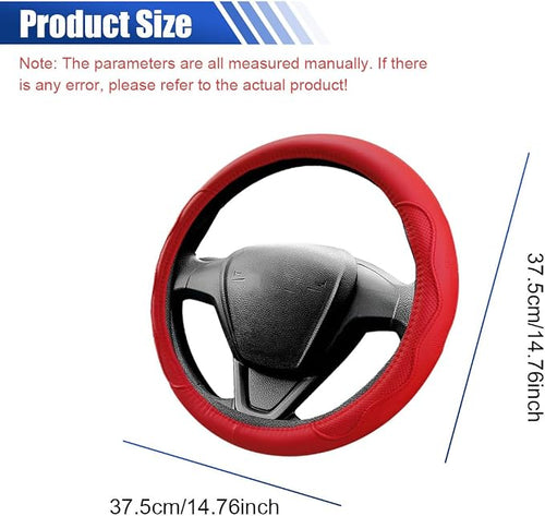 15 Inch Leather Car Steering Wheel Cover for SUV, Truck, Red | Anti-Slip Breathable Automotive Steering Wheel Protector, Universal Heat Resistant Vehicle Interior Accessories