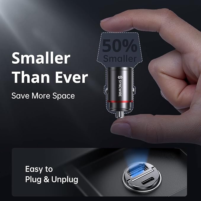 USB C Car Charger 60W [PD 30W & QC 30W] USB Car Charger Adapter Fast Charging [Super Mini & All Metal] for iPhone, Samsung, Google Pixel, XiaoMi, Huawei, LG, iPad Road Trip Essentials