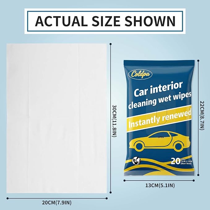 Car Cleaning Wipes, Multipurpose Vehicle Interior Surface Wipes, Soft Disposable Cleaning Cloth for Car Dashboard Seat Door Panel Glass Dust & Stain Removal