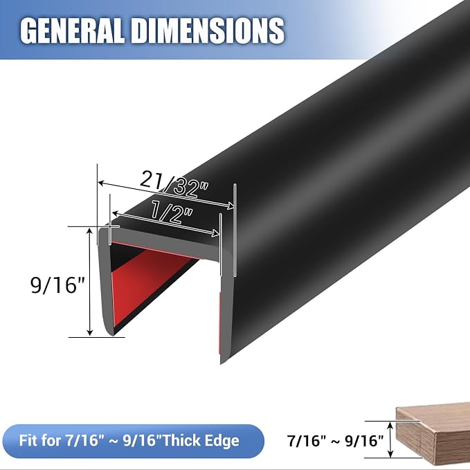 Rubber Edge Trim, Flexible Self Adhesive U Shaped Peel and Stick Edge Banding, 1/2"(12mm) Wide U Channel Edge Protector, Baby Proof Edge Guards for Woods, Plywood, Furniture, 20Ft, Black