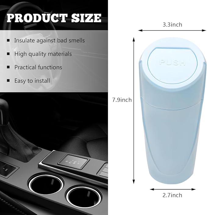 Car Trash Can Bin with Lid, Mini Vehicle Cup Holder Organizer Leakproof Garbage Bin, Waterproof Cup Type Trash Can Multi-Function Storage Container for RV Home Office (Light Blue)