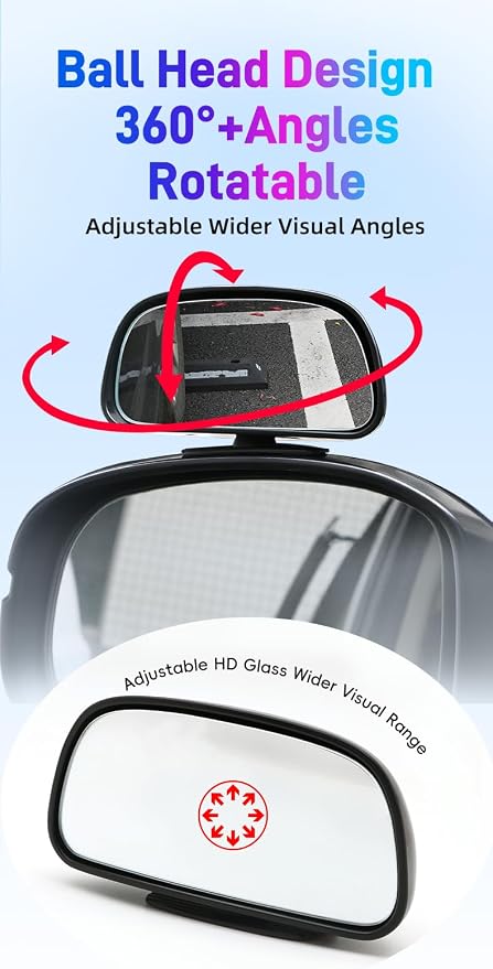 Blind Spot Mirror for Car, Stick-On Blind Side Mirror for Cars, SUVs & Trucks, Adjustable HD Glass Convex Wide-Angle Blindspot Mirrors