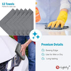Orighty Microfiber Cleaning Cloth, 12 Pack Microfiber Towels for Cars, Highly Absorbent Car Cleaning Supplies, Lint Free Cloths Clean Rags for Car Care, House, Kitchen, 12x11 inch, Grey