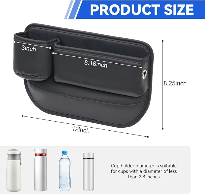 Car Seat Gap Filler Organizer, PU Leather Car Accessories Organizer, for Front Seat,Console Organizer for Phone, Keys and Small Items, It has a cup holder and a long storage slot. （Passenger side）