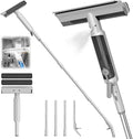 4 in 1 Window Squeegee with Water Tank,Window Cleaner Tool with Remote Control Water Spray,16'' to 72'' Adjustable Extension Pole,Wastewater Tray,Sponge Window Squeegee for Shower Glass Car Window