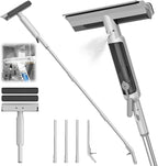 4 in 1 Window Squeegee with Water Tank,Window Cleaner Tool with Remote Control Water Spray,16'' to 72'' Adjustable Extension Pole,Wastewater Tray,Sponge Window Squeegee for Shower Glass Car Window