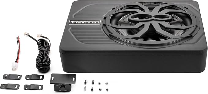 Slim subwoofer underseat with amp Active Powered Car- 800, Low Profile, 10" Inch, Remote Subwoofer Control, Built in Amplifier, for Truck,with Blue LED Light (TOP10L-LED)