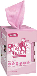 Microfiber Cleaning Cloth, 75 Sheets Microfiber Towels for Cars Commercial Grade Washcloths Lint-Free Bulk Shop Towel Cleaning Rags for Household Restaurant Garage Housekeeping, 11"x 9", Pink