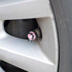 4 Pieces Crown Tire Valve Stem Caps Bling Handmade Crystal Rhinestone Universal Chrome Crown Vehicle Car Tire Caps Covers, Attractive Accessories for Car (Pink and Black)