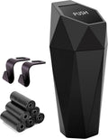Car Trash Can Cup Holder, Mini Car Trash Can with Lid, Car Accessories for Interior, Leakproof Small Trash Cup for Car, Home, Office, Bedroom with Additional 2 Hooks and 90pcs Trash Bags Black
