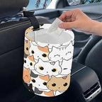 Portable Reusable Waterproof Car Trash Bin, Multipurpose Vehicle Organizer, Road Trip Essentials (Cats)